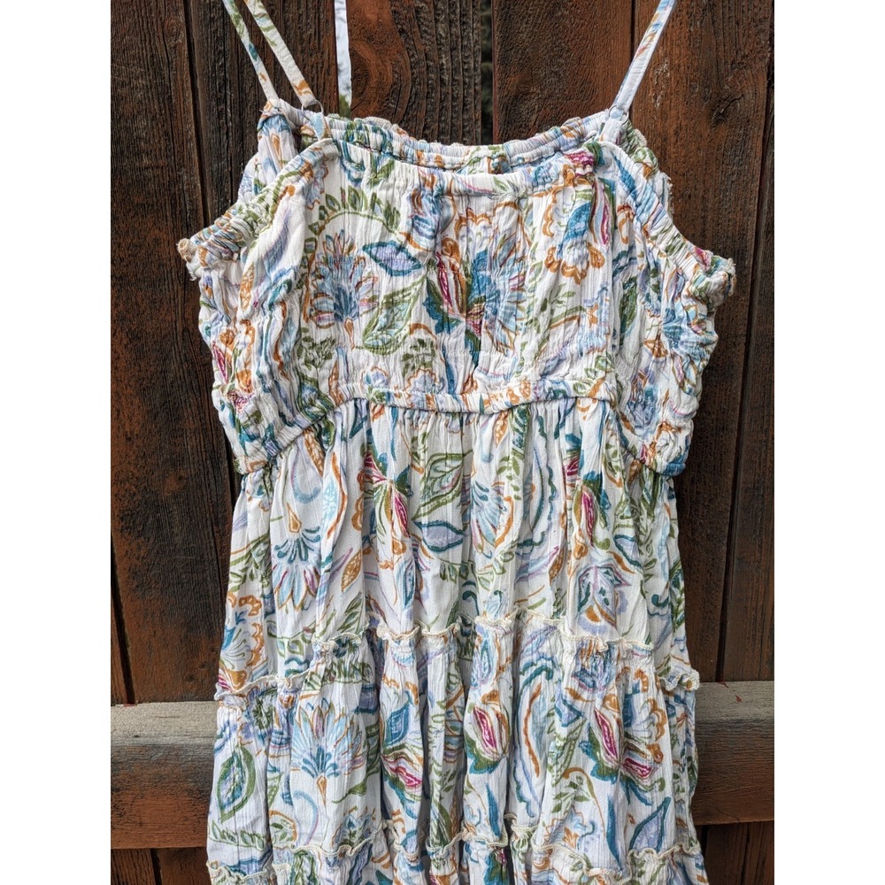 Angie Floral Babydoll Sun Dress M/L White Spaghetti Strap Boho Tiered Sundress - Picture 6 of 11